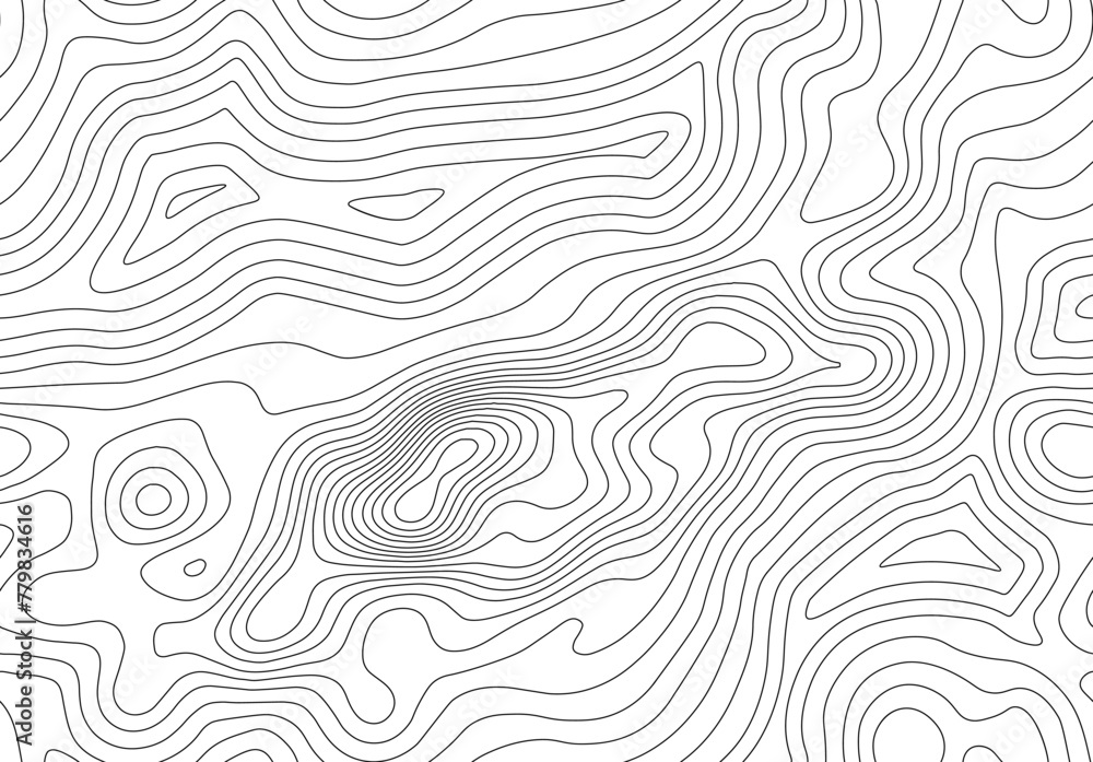 Seamless vector topographic map background. Line topography map seamless pattern. Mountain hiking trail over terrain. Contour background geographic grid. - obrazy, fototapety, plakaty 