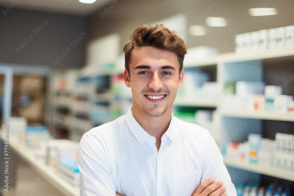 pharmacy clerk portrait concept - obrazy, fototapety, plakaty 