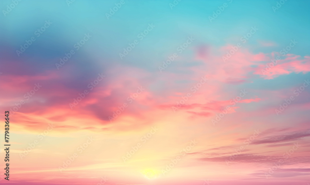 Beautiful blurred background sky in pastel colors of orange, pink and blue