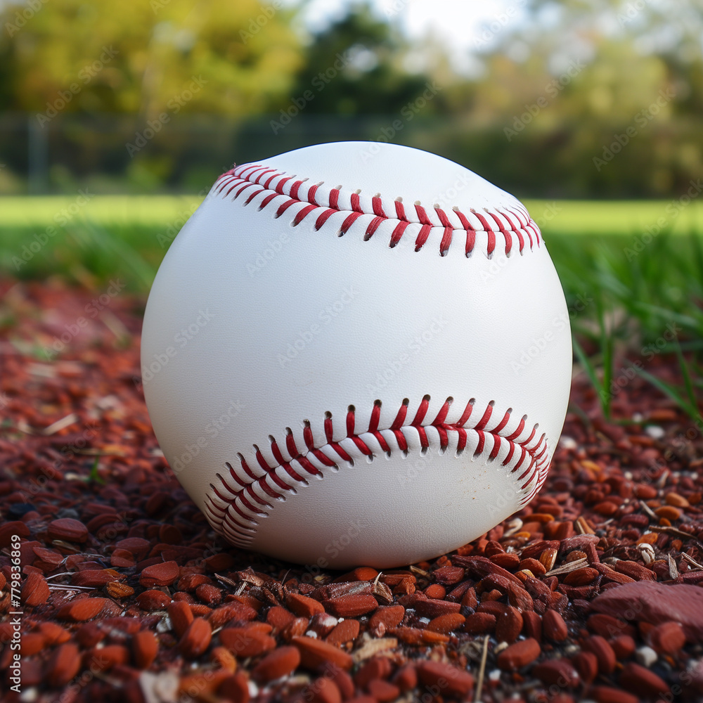 Baseball Ball on Blurred Outdoor Background. Clipart for sports projects.