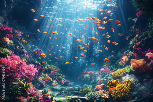 Beautiful underwater scenery, different kinds of fish, and coral reefs