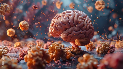 Neurons and glial cells build structures from walnuts, highlighting the supportive role these nuts play in brain cell health