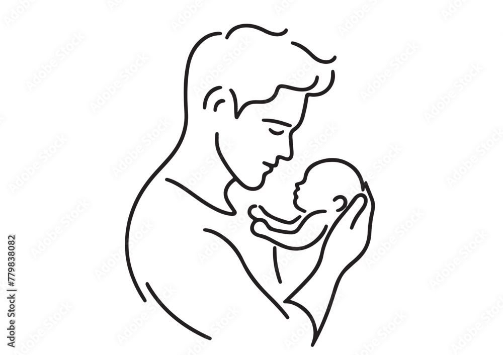 happy father's day continuous line art illustration. Baby and father happy father's day continuous line art illustration. Baby and father