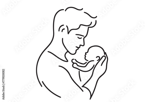 happy father's day continuous line art illustration. Baby and father