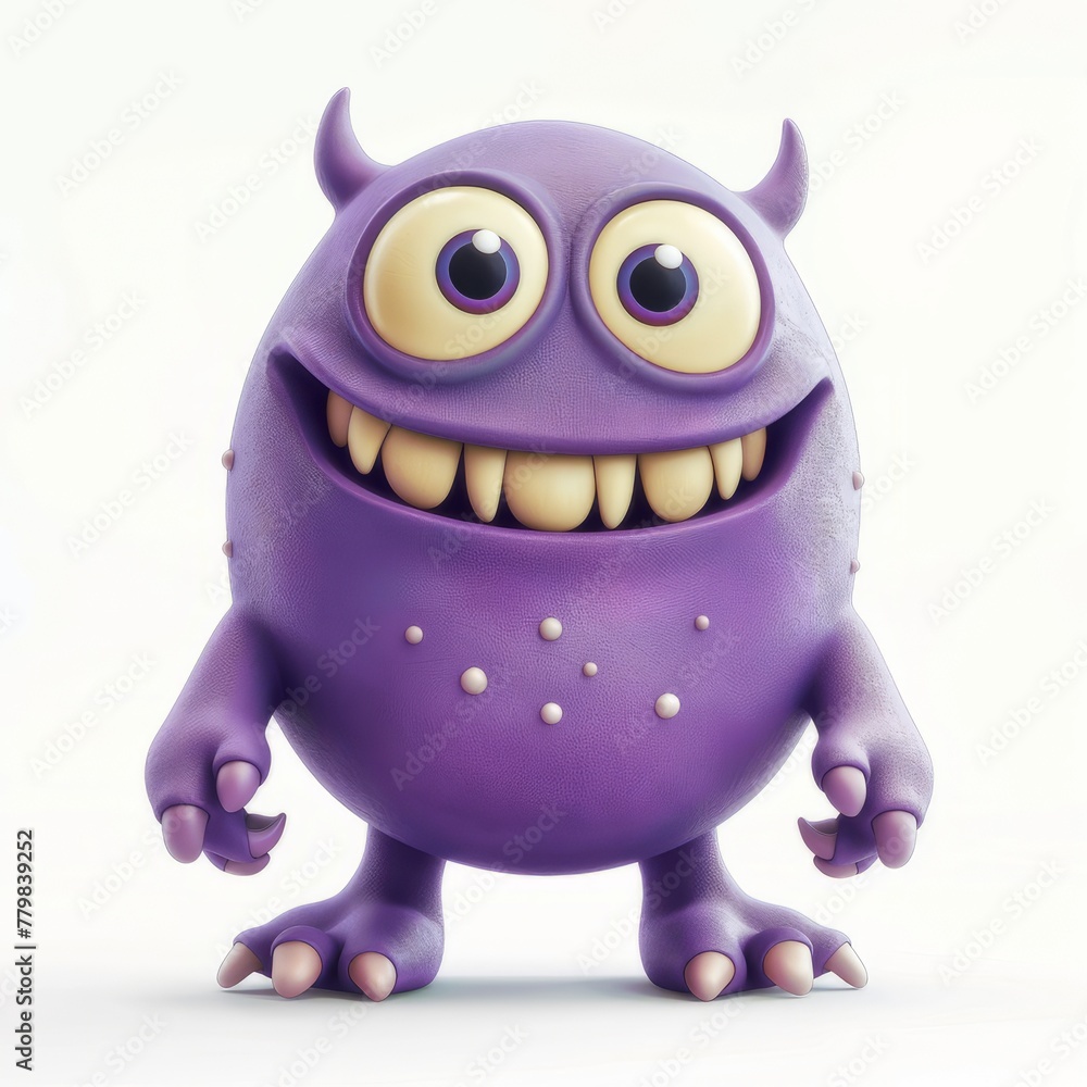 A cute monster with big eyes and horns. Little Devil Purple Colored Smile Character Image Cute Space Creatures Funny Kawaii Halloween Characters - Devil Goblin, Alien Creature