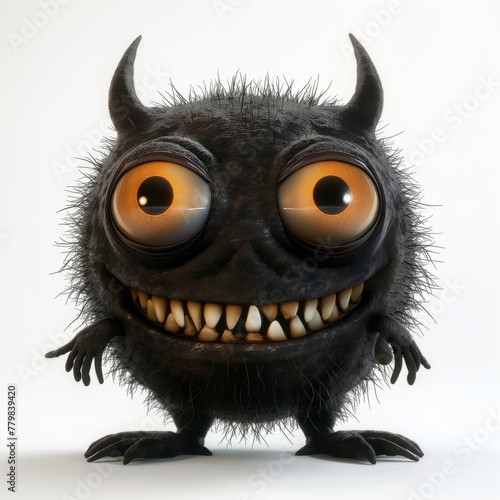 A cute monster with big eyes and horns. Little Devil Black Colored Smile Character Image Cute Space Creatures Funny Kawaii Halloween Characters - Devil Goblin, Alien Creature