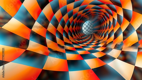 Wallpaper Mural An abstract checkerboard background that visually ascends and descends, crafted with bold colors to enhance its mesmerizing optical illusion Torontodigital.ca