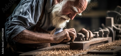 Wallpaper Mural Artisan honing his craft, working on vintage wood in a retro-inspired workshop. Torontodigital.ca