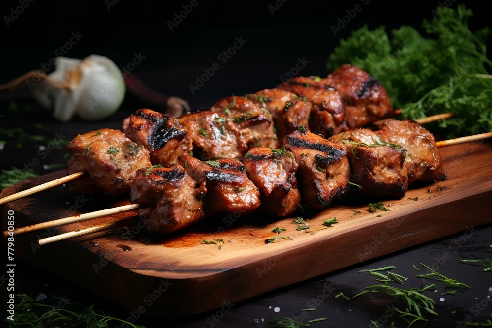 Tantalizing Pork skewers raw spices. Cuisine meal. Generate Ai