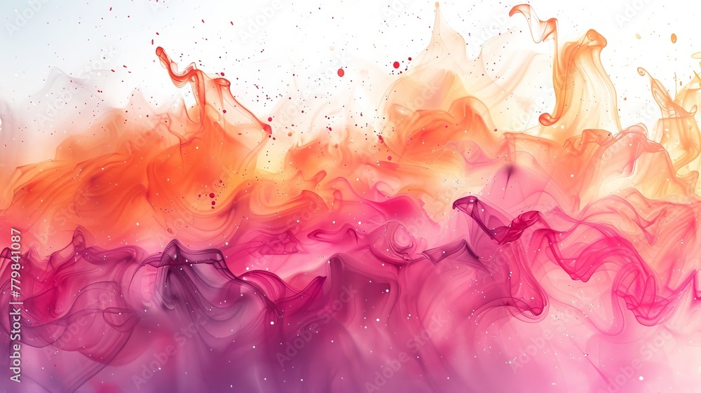 A stunning abstract blend of ink and watercolor creates a fluid gradient from deep purple to fiery orange, evoking natural spontaneity - obrazy, fototapety, plakaty 
