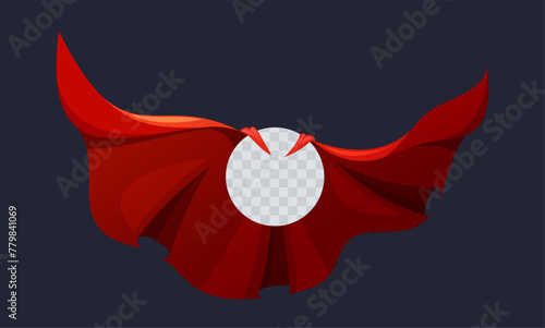 Vibrant Scarlet Superhero Cloak Billows Behind Round Frame, Symbolizing Courage And Justice, Red Fabric Rippling
