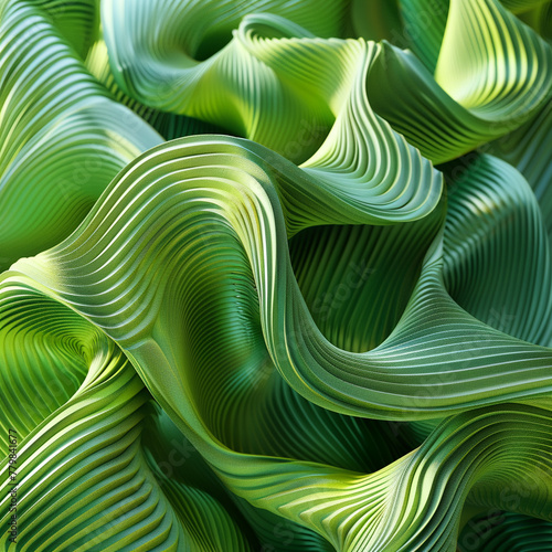 3d render of green twisted shapes. ESG, green technology, sustainability and responsible business concepts, 3D render, 3DCG, super detailed © Jammy