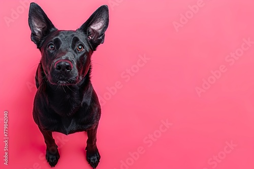 black doberman pinscher dog on pink background banner 