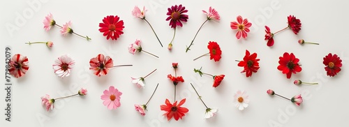 Colorful flowers arranged on a white background. © DnQajik