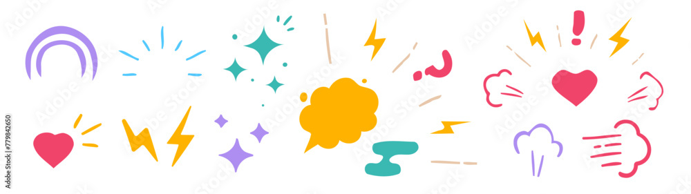 Cartoon comic fun doodle shapes elements icon vector graphic illustration set, angry hand drawn flat color, smoke, speed, fear symbols, snap sound, happy magic dream image clipart Cartoon comic fun doodle shapes elements icon vector graphic illustration set, angry hand drawn flat color, smoke, speed, fear symbols, snap sound, happy magic dream image clipart