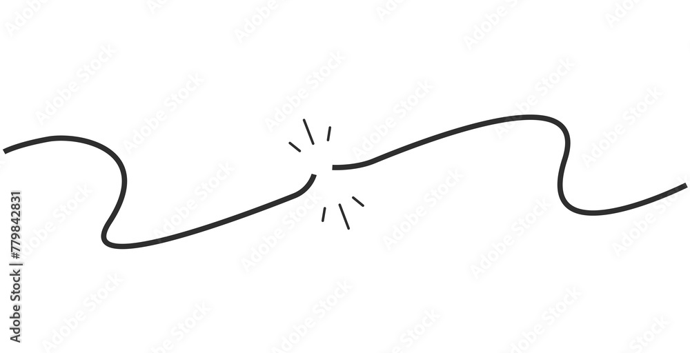 Cable wire line break icon simple graphic vector illustration, cord rope stroke broken black white, electric circuit thread rupture snap, torn string image clipart Cable wire line break icon simple graphic vector illustration, cord rope stroke broken black white, electric circuit thread rupture snap, torn string image clipart