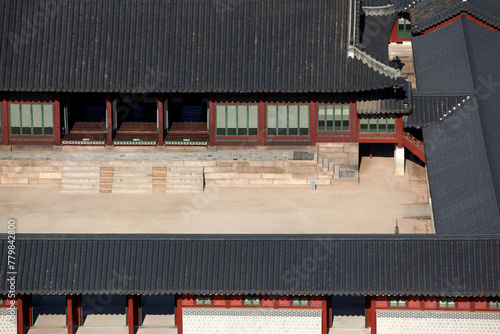 High-angle view of the Deoksu Palace in Seoul photo