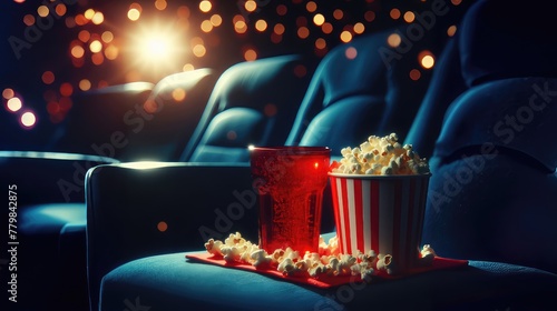 Cozy Cinema Ambiance with Popcorn on Plush Seats