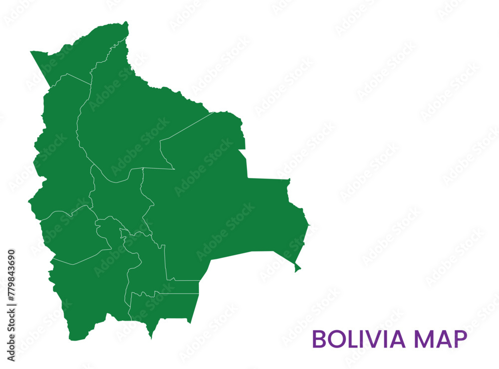 High detailed map of Bolivia. Outline map of Bolivia. South America