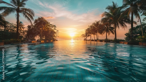 Large Swimming Pool Surrounded by Palm Trees photo