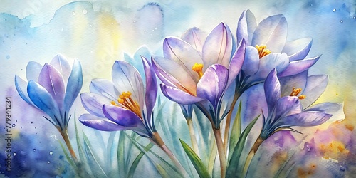 Beautiful Crocuses painted with watercolor  Crocuses Watercolor  Spring Watercolor flowers  Spring Background