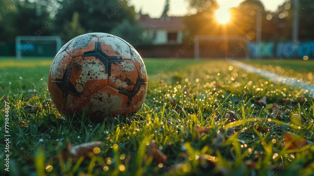 Soccer ball on the soccer field. Generative AI Soccer ball on the soccer field. Generative AI