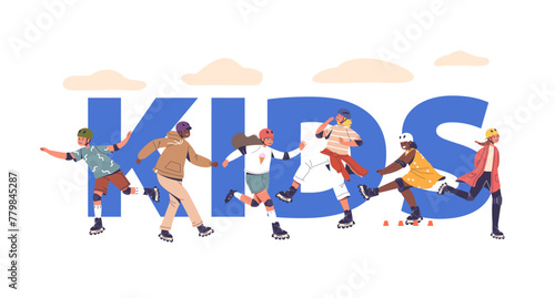 Kids Gliding On Rollerblades, Weaving Through The Park Pathways, Laugh and Embrace The Thrill Of Speed And Freedom