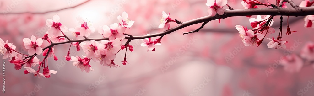 Pink background accentuating the graceful allure of cherry blossom petals, symbolizing renewal and beauty.