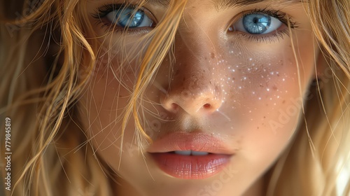 face of young girl with blonde hair and blue eyes