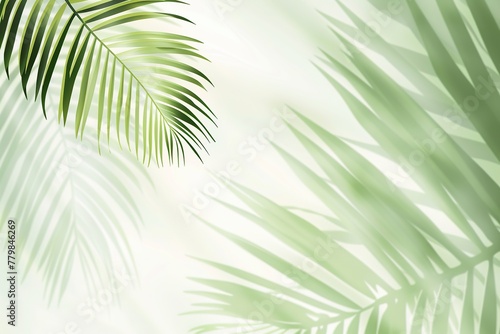 Minimal abstract background with blurry shadow of tropical palm leaves. Cosmetic product Presentation. Premium podium. Pastel light empty green wall. Showcase display case, Top view. Modern Spa mockup © Marina Demidiuk