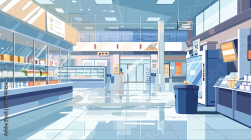 Vector background of empty supermarket at morning line photo