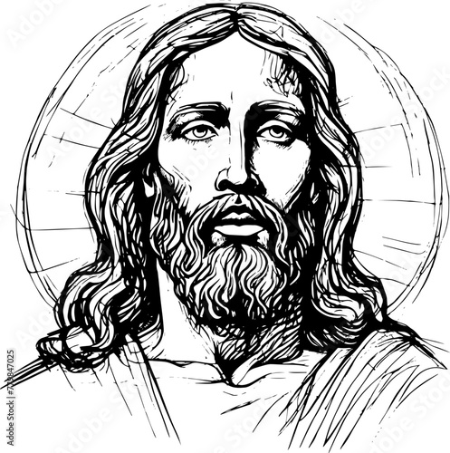 God, Jesus Christ, grace, good, ascension concept. Hand-drawn silhouette of Jesus Christ, the son of god concept sketch. Isolated vector illustration.