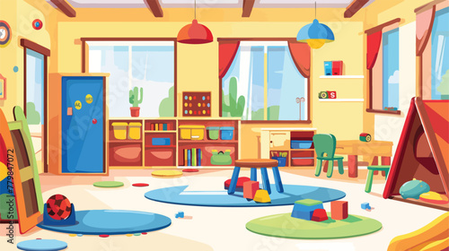 Vector cartoon illustration of empty kindergarten room