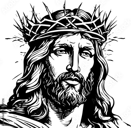 God, Jesus Christ, grace, good, ascension concept. Hand-drawn silhouette of Jesus Christ, the son of god concept sketch. Isolated vector illustration.
