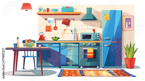 Vector cartoon interior of family kitchen  counter