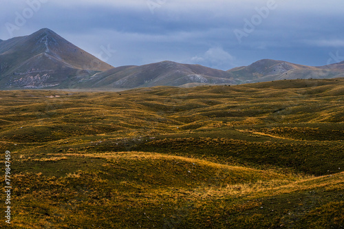 landscape inside Campo imperatore during an autumnal cloudy day  Parco nazionale del Gran Sasso  L Aquila  Italy