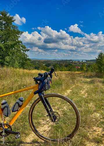 Gravel bicycle in the city park on the summer season