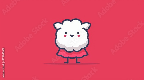   A cartoon sheep in a red dress against a solid red backdrop Another sheep sports a red-dressed head against the same red background