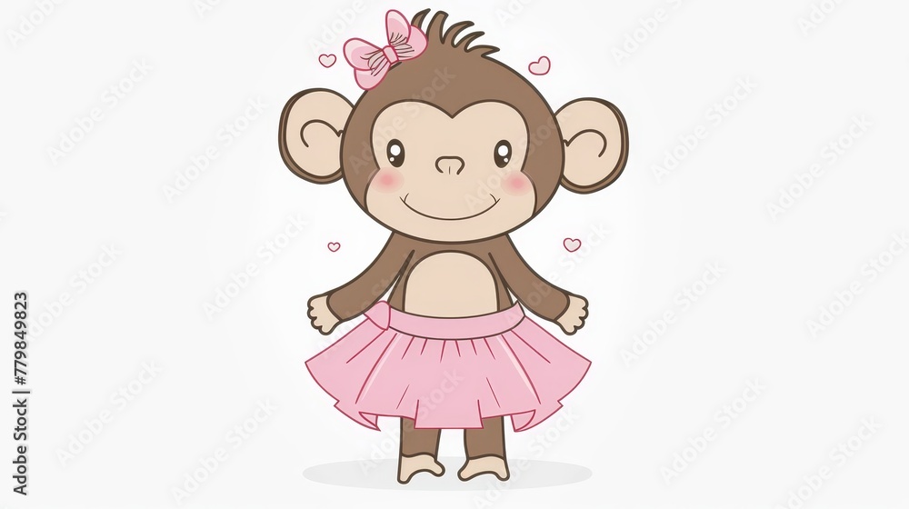 A monkey in a pink dress, wearing a bow on its head, and another bow in its hair A monkey in a pink dress, wearing a bow on its head, and another bow in its hair