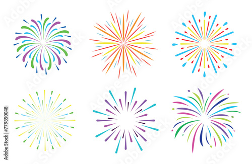 Set fireworks isolated on white background. Happy celebration event concept. Vector stock © Jessica