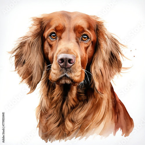 Beautiful red setter portrait over white background. Digital watercolour. © Rixie