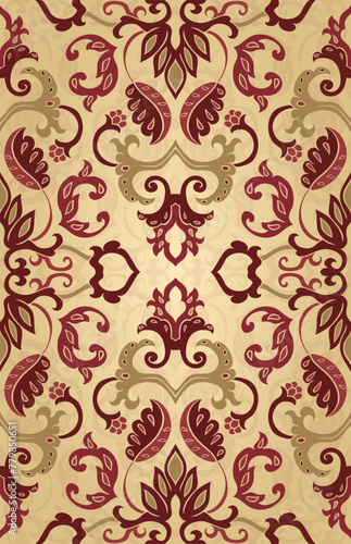 Pattern with ornamental flowers. Vintage color floral ornament. Template for wallpaper, textile, shawl, carpet and any surface.