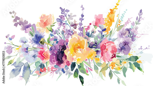 Watercolor bouquet of flowers Beautiful abstract splas photo