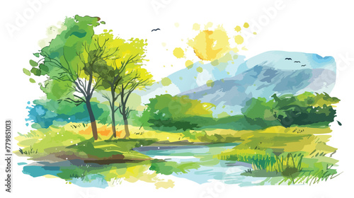 Watercolor landscape flat vector isolated on white background