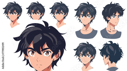 Young man anime style character vector illustration 