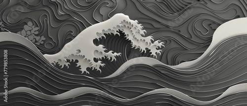 Wave template modern. Line hand drawing wave pattern. © Zaleman