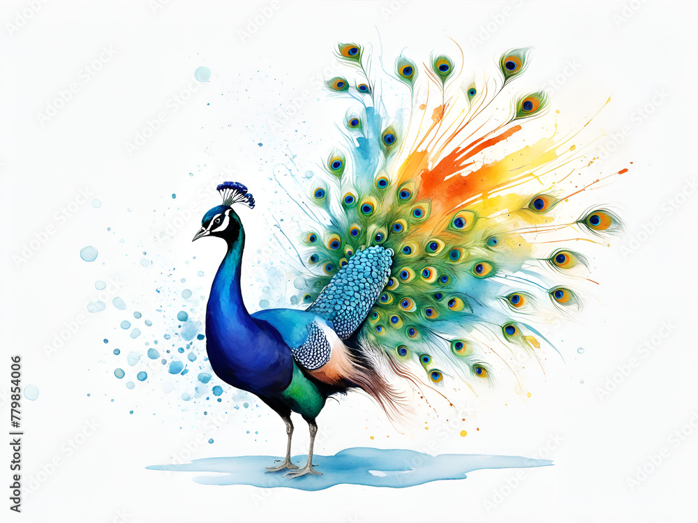 Dancing male peacock, peacock art painting, a peacock opening in a colorful scene. Dancing male peacock, peacock art painting, a peacock opening in a colorful scene.