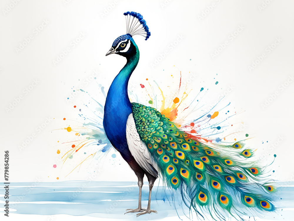 Dancing male peacock, peacock art painting, a peacock opening in a colorful scene. Dancing male peacock, peacock art painting, a peacock opening in a colorful scene.