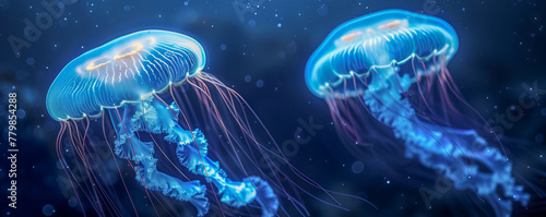 Bioluminescent Jellyfish Effortlessly Gliding Through the Ocean's Depths with Ethereal Grace