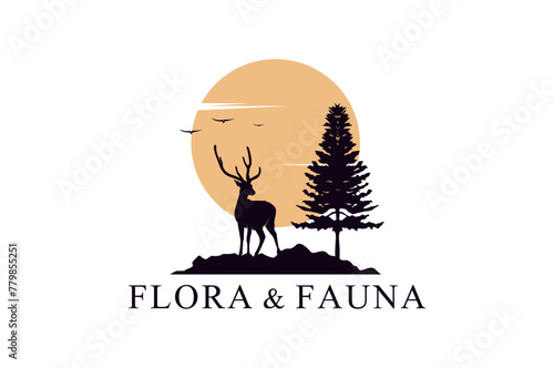 Flora fauna and natural landscape, sunset logo design